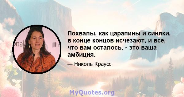 Похвалы, как царапины и синяки, в конце концов исчезают, и все, что вам осталось, - это ваша амбиция.