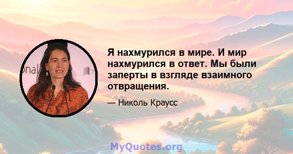 Я нахмурился в мире. И мир нахмурился в ответ. Мы были заперты в взгляде взаимного отвращения.