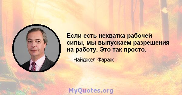 Если есть нехватка рабочей силы, мы выпускаем разрешения на работу. Это так просто.