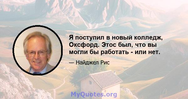 Я поступил в новый колледж, Оксфорд. Этос был, что вы могли бы работать - или нет.