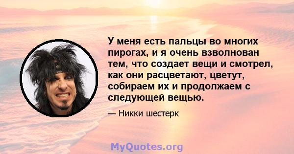 У меня есть пальцы во многих пирогах, и я очень взволнован тем, что создает вещи и смотрел, как они расцветают, цветут, собираем их и продолжаем с следующей вещью.