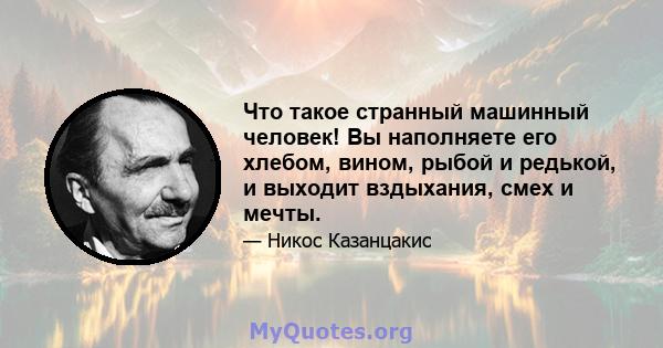 Что такое странный машинный человек! Вы наполняете его хлебом, вином, рыбой и редькой, и выходит вздыхания, смех и мечты.