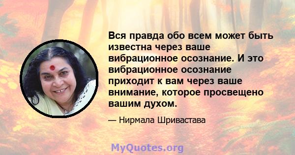 Вся правда обо всем может быть известна через ваше вибрационное осознание. И это вибрационное осознание приходит к вам через ваше внимание, которое просвещено вашим духом.