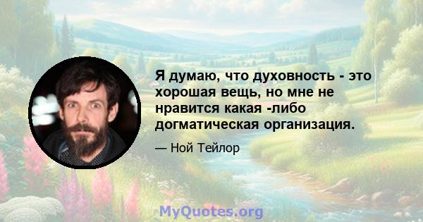 Я думаю, что духовность - это хорошая вещь, но мне не нравится какая -либо догматическая организация.