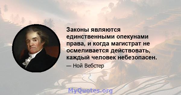 Законы являются единственными опекунами права, и когда магистрат не осмеливается действовать, каждый человек небезопасен.