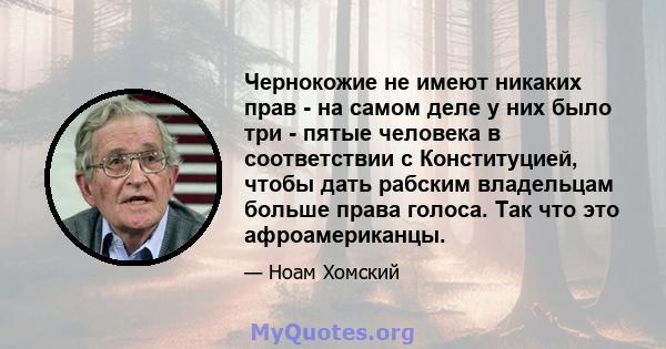 Чернокожие не имеют никаких прав - на самом деле у них было три - пятые человека в соответствии с Конституцией, чтобы дать рабским владельцам больше права голоса. Так что это афроамериканцы.