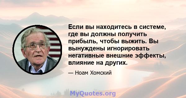 Если вы находитесь в системе, где вы должны получить прибыль, чтобы выжить. Вы вынуждены игнорировать негативные внешние эффекты, влияние на других.