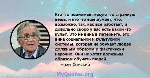 Кто -то поднимает какую -то странную вещь, и кто -то еще думает, что, возможно, так, как все работает, и довольно скоро у вас есть какой -то культ. Это не вина в Интернете, это вина социальной и культурной системы,