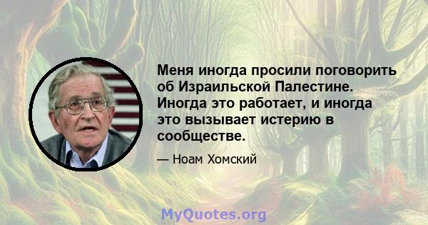 Меня иногда просили поговорить об Израильской Палестине. Иногда это работает, и иногда это вызывает истерию в сообществе.