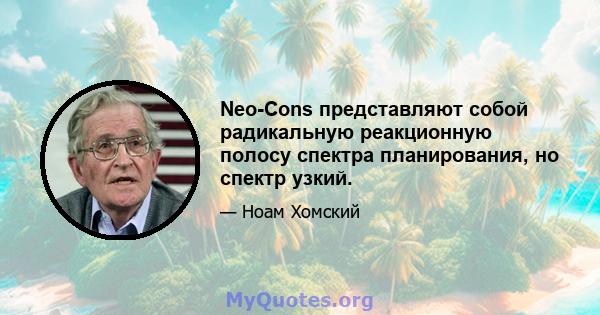 Neo-Cons представляют собой радикальную реакционную полосу спектра планирования, но спектр узкий.