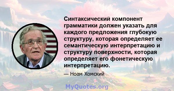 Синтаксический компонент грамматики должен указать для каждого предложения глубокую структуру, которая определяет ее семантическую интерпретацию и структуру поверхности, которая определяет его фонетическую интерпретацию.