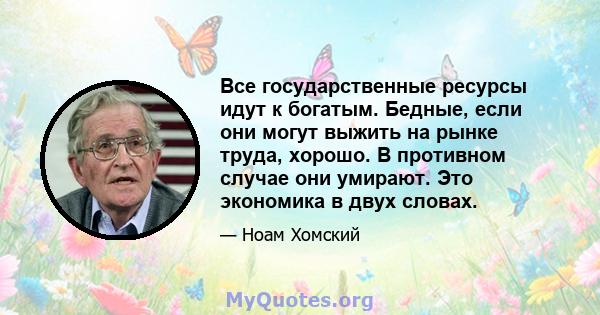 Все государственные ресурсы идут к богатым. Бедные, если они могут выжить на рынке труда, хорошо. В противном случае они умирают. Это экономика в двух словах.