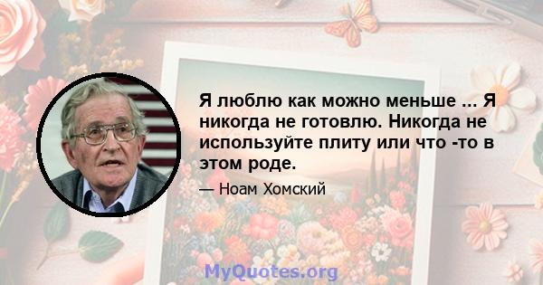 Я люблю как можно меньше ... Я никогда не готовлю. Никогда не используйте плиту или что -то в этом роде.