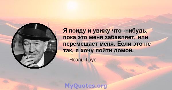 Я пойду и увижу что -нибудь, пока это меня забавляет, или перемещает меня. Если это не так, я хочу пойти домой.