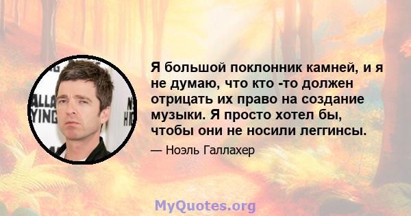 Я большой поклонник камней, и я не думаю, что кто -то должен отрицать их право на создание музыки. Я просто хотел бы, чтобы они не носили леггинсы.