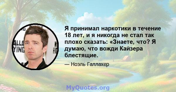 Я принимал наркотики в течение 18 лет, и я никогда не стал так плохо сказать: «Знаете, что? Я думаю, что вожди Кайзера блестящие.