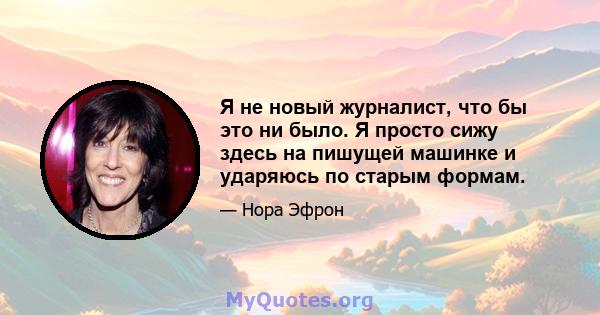 Я не новый журналист, что бы это ни было. Я просто сижу здесь на пишущей машинке и ударяюсь по старым формам.