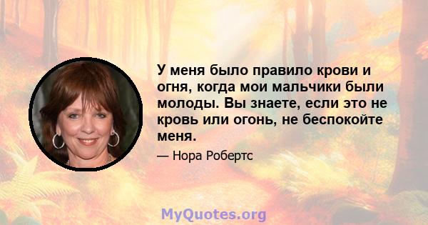 У меня было правило крови и огня, когда мои мальчики были молоды. Вы знаете, если это не кровь или огонь, не беспокойте меня.