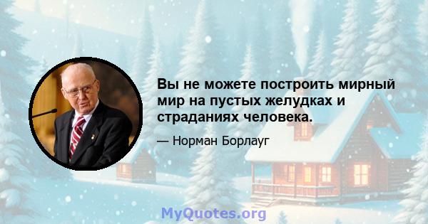 Вы не можете построить мирный мир на пустых желудках и страданиях человека.