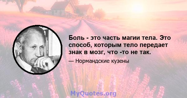 Боль - это часть магии тела. Это способ, которым тело передает знак в мозг, что -то не так.