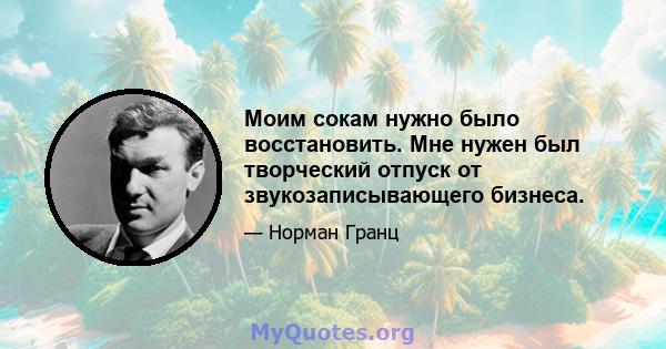 Моим сокам нужно было восстановить. Мне нужен был творческий отпуск от звукозаписывающего бизнеса.