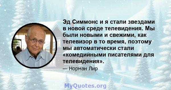 Эд Симмонс и я стали звездами в новой среде телевидения. Мы были новыми и свежими, как телевизор в то время, поэтому мы автоматически стали «комедийными писателями для телевидения».