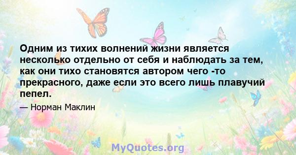 Одним из тихих волнений жизни является несколько отдельно от себя и наблюдать за тем, как они тихо становятся автором чего -то прекрасного, даже если это всего лишь плавучий пепел.