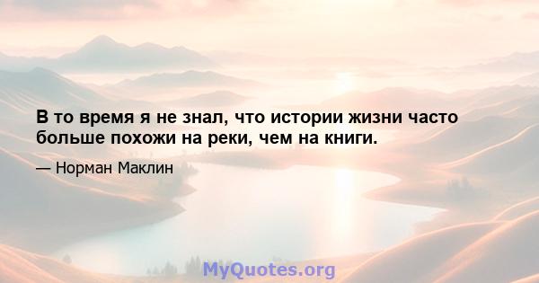 В то время я не знал, что истории жизни часто больше похожи на реки, чем на книги.