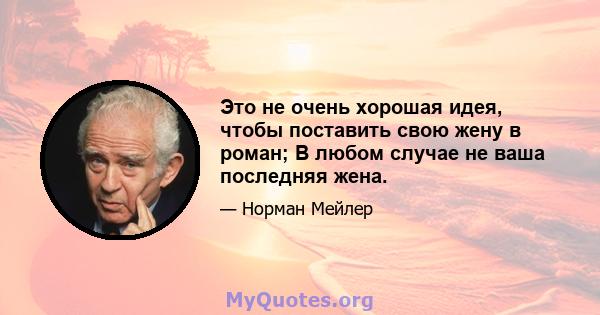 Это не очень хорошая идея, чтобы поставить свою жену в роман; В любом случае не ваша последняя жена.