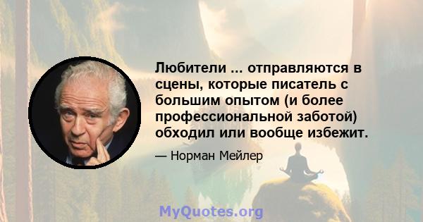 Любители ... отправляются в сцены, которые писатель с большим опытом (и более профессиональной заботой) обходил или вообще избежит.