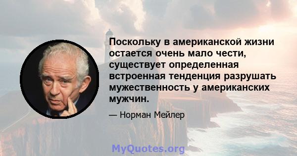 Поскольку в американской жизни остается очень мало чести, существует определенная встроенная тенденция разрушать мужественность у американских мужчин.