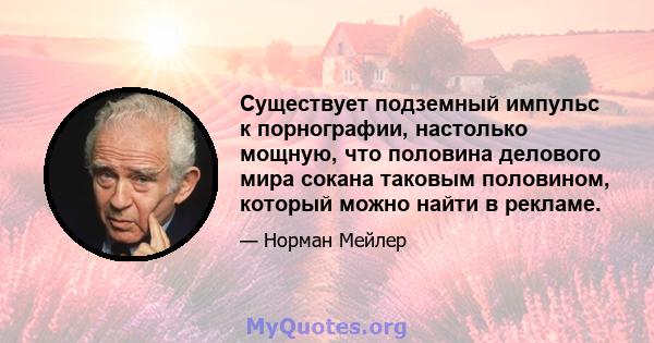 Существует подземный импульс к порнографии, настолько мощную, что половина делового мира сокана таковым половином, который можно найти в рекламе.