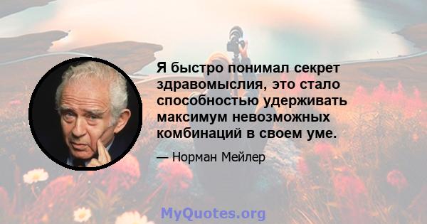 Я быстро понимал секрет здравомыслия, это стало способностью удерживать максимум невозможных комбинаций в своем уме.