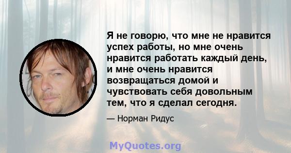 Я не говорю, что мне не нравится успех работы, но мне очень нравится работать каждый день, и мне очень нравится возвращаться домой и чувствовать себя довольным тем, что я сделал сегодня.