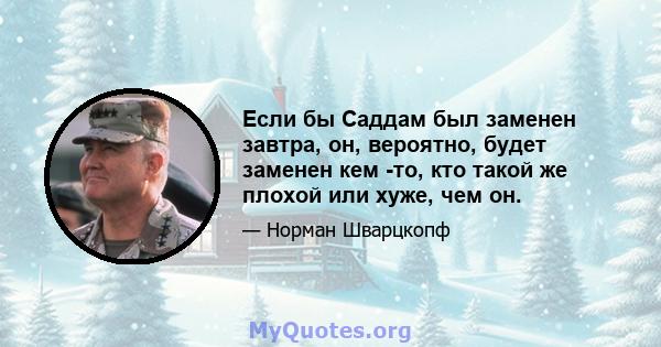 Если бы Саддам был заменен завтра, он, вероятно, будет заменен кем -то, кто такой же плохой или хуже, чем он.