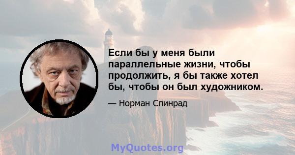 Если бы у меня были параллельные жизни, чтобы продолжить, я бы также хотел бы, чтобы он был художником.