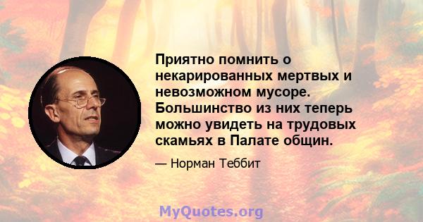 Приятно помнить о некарированных мертвых и невозможном мусоре. Большинство из них теперь можно увидеть на трудовых скамьях в Палате общин.