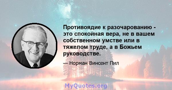 Противоядие к разочарованию - это спокойная вера, не в вашем собственном умстве или в тяжелом труде, а в Божьем руководстве.