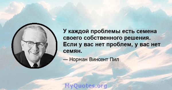 У каждой проблемы есть семена своего собственного решения. Если у вас нет проблем, у вас нет семян.