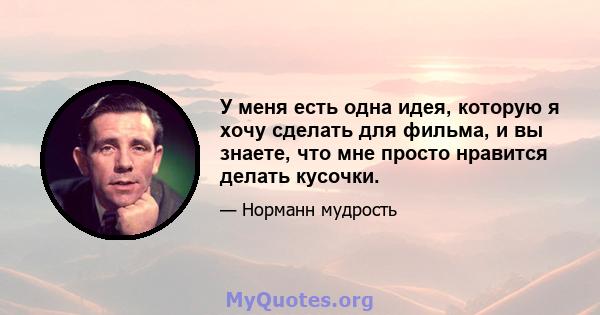 У меня есть одна идея, которую я хочу сделать для фильма, и вы знаете, что мне просто нравится делать кусочки.