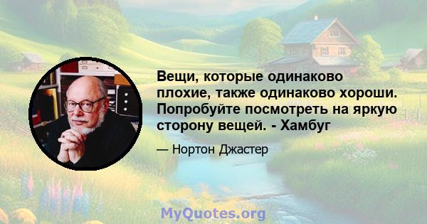 Вещи, которые одинаково плохие, также одинаково хороши. Попробуйте посмотреть на яркую сторону вещей. - Хамбуг