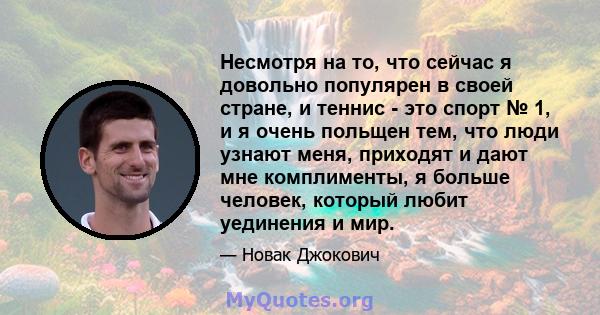 Несмотря на то, что сейчас я довольно популярен в своей стране, и теннис - это спорт № 1, и я очень польщен тем, что люди узнают меня, приходят и дают мне комплименты, я больше человек, который любит уединения и мир.