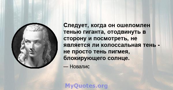 Следует, когда он ошеломлен тенью гиганта, отодвинуть в сторону и посмотреть, не является ли колоссальная тень - не просто тень пигмея, блокирующего солнце.