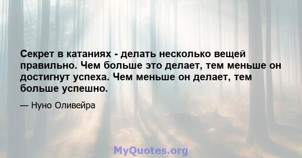 Секрет в катаниях - делать несколько вещей правильно. Чем больше это делает, тем меньше он достигнут успеха. Чем меньше он делает, тем больше успешно.