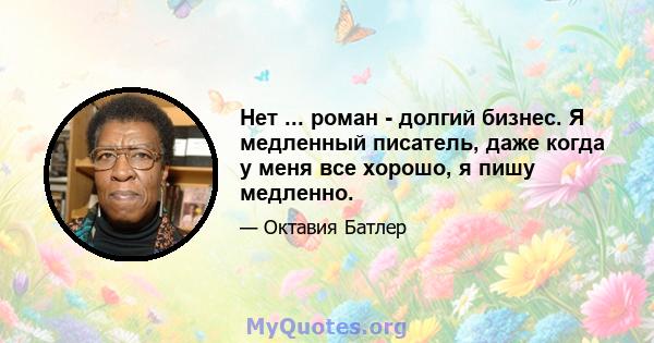 Нет ... роман - долгий бизнес. Я медленный писатель, даже когда у меня все хорошо, я пишу медленно.