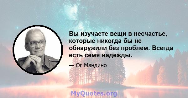 Вы изучаете вещи в несчастье, которые никогда бы не обнаружили без проблем. Всегда есть семя надежды.