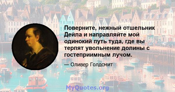 Поверните, нежный отшельник Дейла и направляйте мой одинокий путь туда, где вы терпят увольнение долины с гостеприимным лучом.