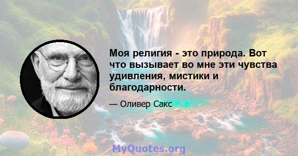 Моя религия - это природа. Вот что вызывает во мне эти чувства удивления, мистики и благодарности.