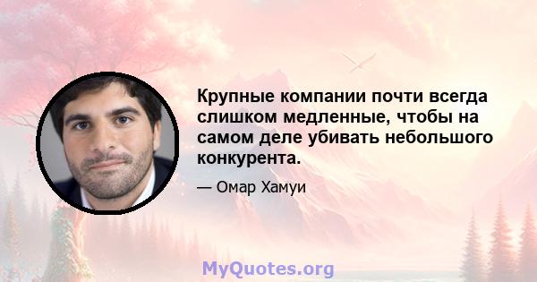 Крупные компании почти всегда слишком медленные, чтобы на самом деле убивать небольшого конкурента.