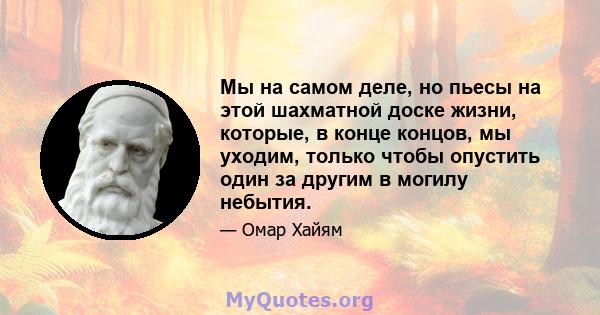 Мы на самом деле, но пьесы на этой шахматной доске жизни, которые, в конце концов, мы уходим, только чтобы опустить один за другим в могилу небытия.